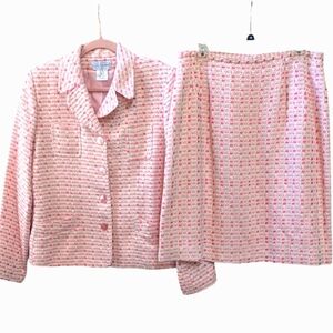 Vintage, J. G. Hook, Pink And Cream Tweed Two Piece Power Suit. Size 14